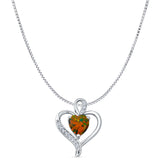 Lab Created Black Opal & CZ Heart Pendant Box Chain Necklace 925 Sterling Silver