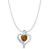 Lab Created Black Opal & CZ Heart Pendant Bead Chain Necklace 925 Sterling Silver