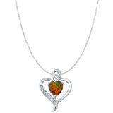 Lab Created Black Opal & CZ Heart Pendant Cable Chain Necklace 925 Sterling Silver
