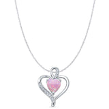 Lab Created Pink Opal & CZ Heart Pendant Cable Chain Necklace 925 Sterling Silver