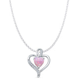 Lab Created Pink Opal & CZ Heart Pendant Rolo Chain Necklace 925 Sterling Silver