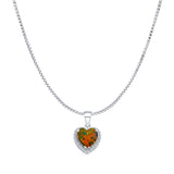 Lab Created Black Opal & Halo CZ Heart Pendant Box Chain Necklace 925 Sterling Silver