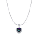 Lab Created Rainbow CZ & Halo CZ Heart Pendant Bead Chain Necklace 925 Sterling Silver