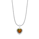 Lab Created Black Opal & Halo CZ Heart Pendant Rope Chain Necklace 925 Sterling Silver