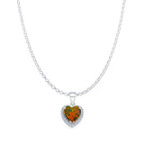 Lab Created Black Opal & Halo CZ Heart Pendant Rolo Chain Necklace 925 Sterling Silver