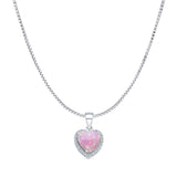 Lab Created Pink Opal & Halo CZ Heart Pendant Box Chain Necklace 925 Sterling Silver