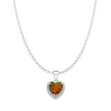 Lab Created Black Opal & Halo CZ Heart Pendant Rolo Chain Necklace 925 Sterling Silver