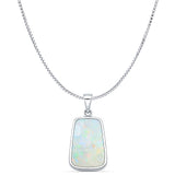 Lab Created White Opal Trapezoid Pendant Box Chain Necklace 925 Sterling Silver