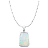 Lab Created White Opal Trapezoid Pendant Bead Chain Necklace 925 Sterling Silver
