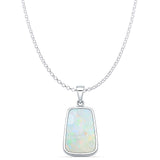 Lab Created White Opal Trapezoid Pendant Rolo Chain Necklace 925 Sterling Silver