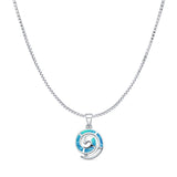 Lab Created Blue Opal Spiral Pendant Box Chain Necklace 925 Sterling Silver