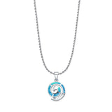 Lab Created Blue Opal Spiral Pendant Rope Chain Necklace 925 Sterling Silver