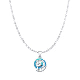 Lab Created Blue Opal Spiral Pendant Rolo Chain Necklace 925 Sterling Silver