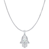 Lab Created White Opal Hand Of Hamsa Pendant Box Chain Necklace 925 Sterling Silver
