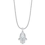 Lab Created White Opal Hand Of Hamsa Pendant Rope Chain Necklace 925 Sterling Silver