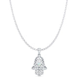 Lab Created White Opal Hand Of Hamsa Pendant Rolo Chain Necklace 925 Sterling Silver