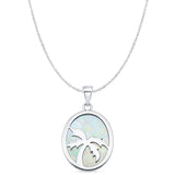 Lab Created White Opal Oval Palm Tree Pendant Cable Chain Necklace 925 Sterling Silver