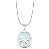 Lab Created White Opal Oval Palm Tree Pendant Rope Chain Necklace 925 Sterling Silver