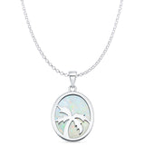 Lab Created White Opal Oval Palm Tree Pendant Rolo Chain Necklace 925 Sterling Silver