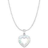 Lab Created White Opal Heart Pendant Bead Chain Necklace 925 Sterling Silver
