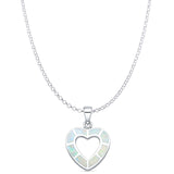 Lab Created White Opal Heart Pendant Rolo Chain Necklace 925 Sterling Silver