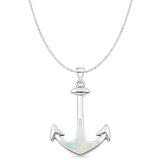 Lab Created White Opal Anchor Pendant Cable Chain Necklace 925 Sterling Silver