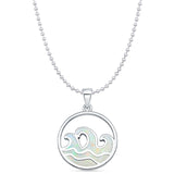 Lab Created White Opal Wave Pendant Bead Chain Necklace 925 Sterling Silver