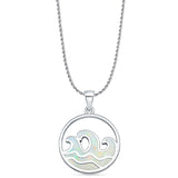 Lab Created White Opal Wave Pendant Rope Chain Necklace 925 Sterling Silver
