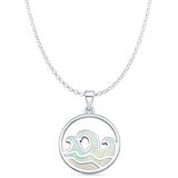 Lab Created White Opal Wave Pendant Rolo Chain Necklace 925 Sterling Silver