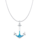 Lab Created Blue Opal Anchor Pendant Rolo Chain Necklace 925 Sterling Silver