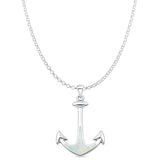 Lab Created White Opal Anchor Pendant Rolo Chain Necklace 925 Sterling Silver
