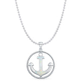 Lab Created White Opal Rope Anchor Pendant Bead Chain Necklace 925 Sterling Silver
