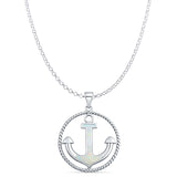 Lab Created White Opal Rope Anchor Pendant Rolo Chain Necklace 925 Sterling Silver