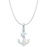 Opal & CZ Anchor Pendant