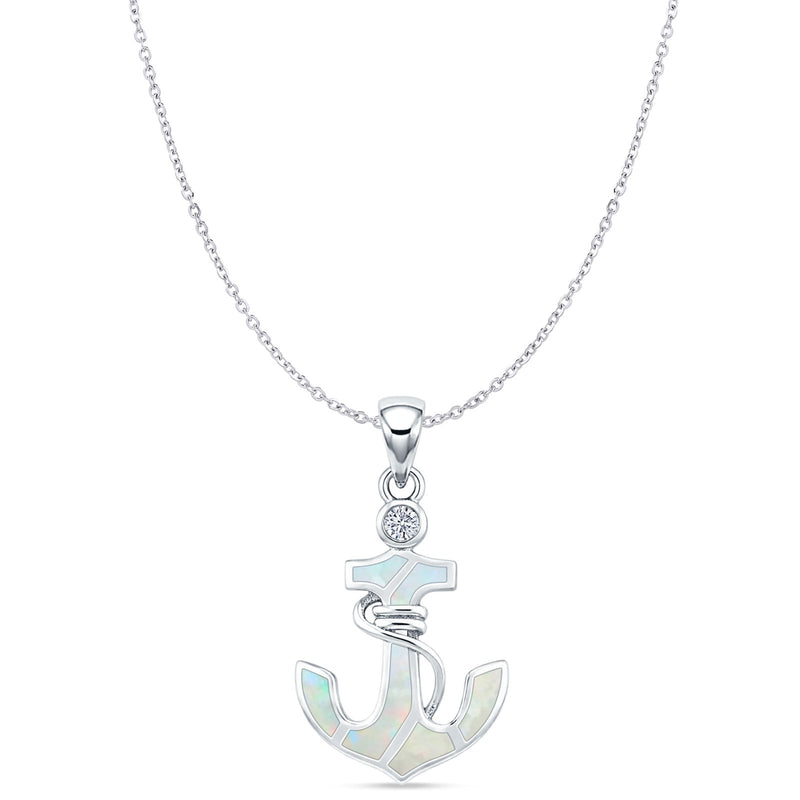 Opal & CZ Anchor Pendant
