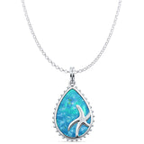 Pear Teardrop Lab Created Blue Opal Starfish Pendant Rolo Chain Necklace 925 Sterling Silver