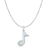 Lab Created White Opal Music Note Pendant Box Chain Necklace 925 Sterling Silver