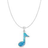 Lab Created Blue Opal Music Note Pendant Cable Chain Necklace 925 Sterling Silver