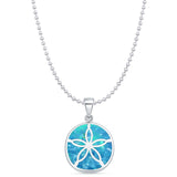 Lab Created Blue Opal Sand Dollar Pendant Bead Chain Necklace 925 Sterling Silver