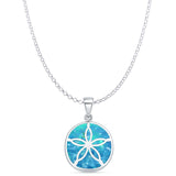 Lab Created Blue Opal Sand Dollar Pendant Rolo Chain Necklace 925 Sterling Silver