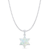 Lab Created White Opal Star Of David Pendant Bead Chain Necklace 925 Sterling Silver