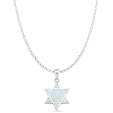 Lab Created White Opal Star Of David Pendant Rolo Chain Necklace 925 Sterling Silver