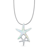 Lab Created White Opal Starfish Pendant Snake Chain Necklace 925 Sterling Silver