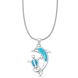 Lab Created Blue Opal Dolphin Turtle Pendant Snake Chain Necklace 925 Sterling Silver