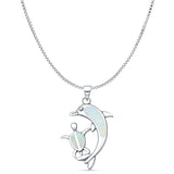Lab Created White Opal Dolphin Turtle Pendant Box Chain Necklace 925 Sterling Silver