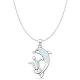 Lab Created White Opal Dolphin Turtle Pendant Cable Chain Necklace 925 Sterling Silver