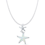 Lab Created White Opal & CZ Starfish Pendant Rolo Chain Necklace 925 Sterling Silver