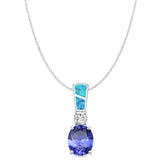 Lab Created Blue Opal Starfish Pendant Cable Chain Necklace 925 Sterling Silver