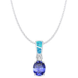 Lab Created Blue Opal Starfish Pendant Rolo Chain Necklace 925 Sterling Silver