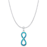 Lab Created Blue Opal Infinity Pendant Bead Chain Necklace 925 Sterling Silver